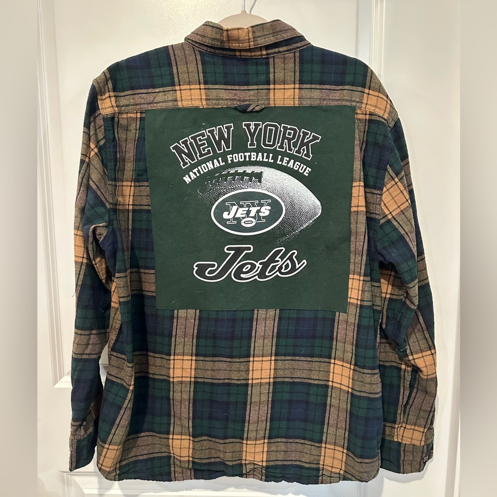 NEW YORK JETS NFL Football tshirt Upcycled flannel shirt XXL or pick size